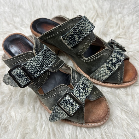 Freebird Caprice Leather Mule Sandal Olive Green Snake Full Grain Leather Sz 6 - Picture 4 of 11